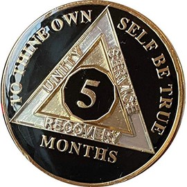 Ranger Industries 5 Month AA Medallion Glossy Classic Black Tri-Plate Sobriety Chip