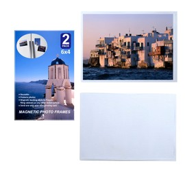 Magnetic Photo Frames Fridge, 4 x 6 4x6 inches 2 pcs, Picture Magnet Pocket Reusable for Refrigerator Notes Pack Holds Sleeves Idea Home Holder Decorations Frame White Pictures Inch Photos Clear