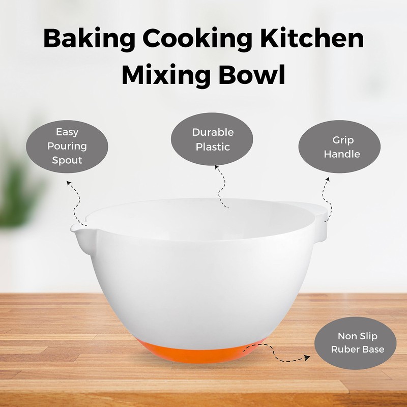 HOMESHOPA Plastic Mixing Bowl, Non-Slip Rubber Base & Easy Pouring