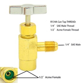 QDJUNE R134a Can Tap, Puncture Style Cans, with 1/4" SAE Male Thread to Connect R12 Manifold, R134A Valve Tool Bottle Opener 1/2In Female,1/4In SAE Male, for Automotive Air Conditioner Hose Fitting