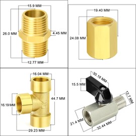GASHER 8pcs 1/4" BSP Brass Pipe Fitting, Female and Male Thread Mini Ball Valve, Barstock Tee Brass Pipe Fitting and Air Hose Fittings