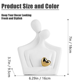 XMGZQ Figure Statue for Home Decorations,Living Room Decorations,Office Decor,Abstract Figurines Decor Items for Shelf,Bookself TV Stand Decor Gold Heart Figurine Hugging Couple White (A)