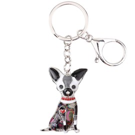 NEWEI Enamel Chihuahua Dog Keychain Handbag Purse Charms for Women Girls Dog Lovers (Black)