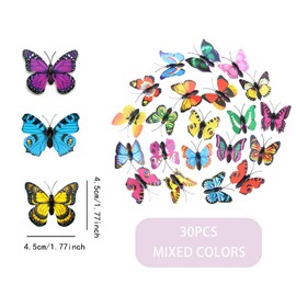 QSZHSL Pack of 30 Colourful Butterflies Decoration with Safety Pins, Colourful PVC Butterfly Brooch, Colourful Butterfly Decoration, for Room Decoration, Curtains, Dining Table, DIY Art (Pack of 30)