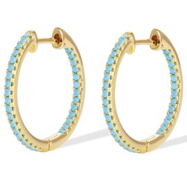 AT Jewellery - 18ct Gold Filled Ladies Blue Turquoise Double Sided Snap-Closure 25mm Huggie Hoop Earrings