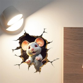 SMAOSTORE Mouse, Broken Walls, Mouse Hole, Cute, Animal Sticker, Stylish, Living Room, Bedroom, Funny Mouse, Children's Room, Nursery, Bedroom, Playroom, Waterproof, Removable, Wall Sticker, Wall