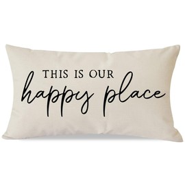 PANDICORN This is Our Happy Place Pillow Covers 12x20 Inch Modern Farmhouse Outdoor Decorations Lumbar Decorative Throw Pillows Cases Cushion Covers for Living Room Bedroom Porch Couch Sofa Decor
