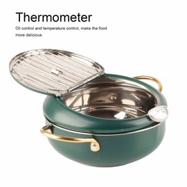 Deep Fryer Pan, Japanese Frying Pot with Thermometer, Stainless Steel oil level Display Tempura Frying Pot With Cold Touch Handle, for Induction Cooker