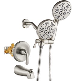 gotonovo Tub Shower Faucet Set,2 in 1 Dual Shower Head and Handle Set with Tub Spout Wall Mount Bathroom Shower Trim Kit with 3-way Water Diverter Valve Included Various Modes Brushed Nickel