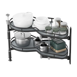 GWANLUKEJ Blind Corner Cabinet Organizer Pull Out Swing Right Lazy Susan for Corner Cabinet 36in, 2-Tier Shelf Kitchen Cupboard Magic Corner Pull Out with Soft Close, Adjustable Height, Black