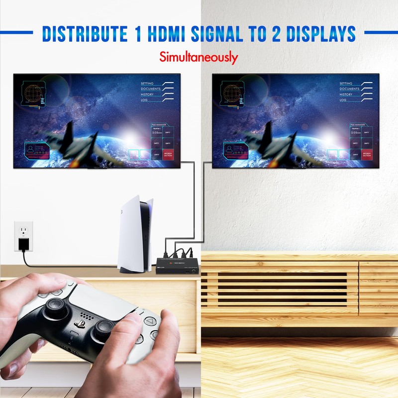 J-Tech Digital HDMI Splitter 1 in 2 Out 4K@60Hz, 1x2