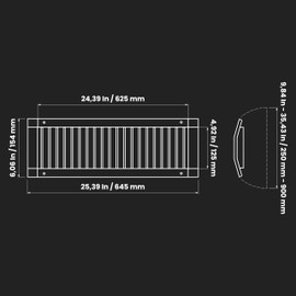 Repa Market 25" x 5" Inch Air Grille for Round Spiral Ducts - Adjustable Single Louvre Blade - Galvanized Ventilation Cover - Side Fit Round Surface Canal Ducting from 9.84" to 35.43" Inches