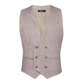 Alizeal Mens Suit Vest Business U-neck Formal Casual Woolen Waistcoat, Oatmeal-L