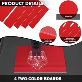 4 Pack ABS Plastic Sheets for DIY Crafts 12" x 8" Double-Color Laser Engravable, Moldable & High Impact Strength - Perfect for Signs, Photo Frames, Home Decor & Handicrafts (red)