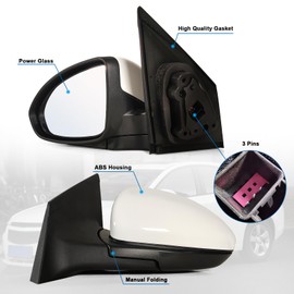 Lqito left Driver Side Mirror Fits 2011-2015 Chevy Cruze Sedan/Hatchback with Power Glass without Heated without Turn signal Match Summit White Replace GM1320420 (3 Pins)