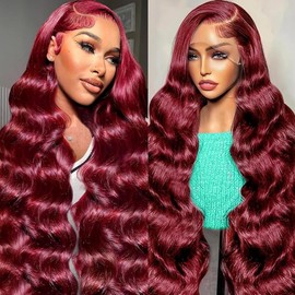 30 Inch 99j Burgundy Wig Human Hair 13x6 HD Body Wave Lace Front Wigs Human Hair Pre Plucked Glueless Red Burgundy Wig Colored Lace Frontal Wigs for Women
