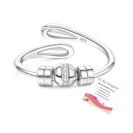 To My Daughter Fidget Ring, Fidget Rings for Anxiety Women Sterling Silver Anxiety Ring for Daughter, Silver Anxiety Rings for Women Birthday Christmas Jewellery Gifts Stress Relief Gifts