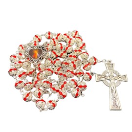 Divine Mercy Rosary - Carved alloy with Rhine Stone Crystal Beads Chain and Heart Shape Divine Mercy Image - Rear Window Car Rosary - Catholic Rosary with Muslin Pouch