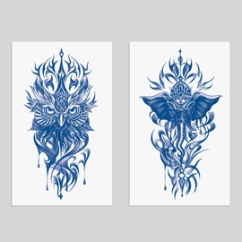 Oottati 2 Sheets Semi Permanent Waterproof Temporary Tattoos, 2 Weeks Long Last, 100% Plant-Based Ink Infinity Realistic Stickers, Arm Owl Elephant Totem