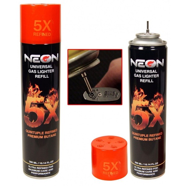 Neon Universal Gas Lighter Refill- 5X Refined Premium Butane 6 Pack