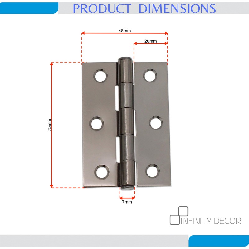 Infinity Decor 75mm (3Inch) Black Nickel Butt Hinges Pair –