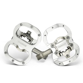 Thinvik Clipless Pedals SPD Compatible Shimano SPD System & Flat Platform Dual Side Combo Bike Pedals Shield Bearing Bicycle Pedals with SPD Cleat Set (Silver)