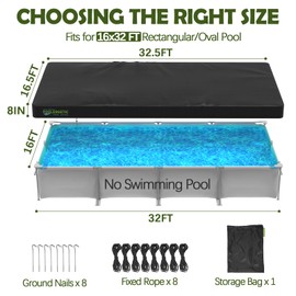 16x32 FT Rectangular Pool Covers for Above Ground Pools, Heavy Duty Solar Pool Cover for Rectangle/Oval Frame Pool, Winter Pool Cover with Ground Nails Ideal for Waterproof & Dustproof