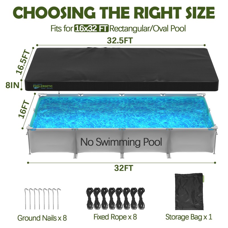 16x32 FT Rectangular Pool Covers for Above Ground Pools, Heavy