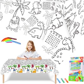 Dinosaur Giant Colouring Table Cloths for Kids,Party Tablecloth Colouring Poster with 18 Paint Pens,47x71inch Colour in Table Cloth Drawing Paper Roll Table Cover Colouring Sheet for Kids Dino Party
