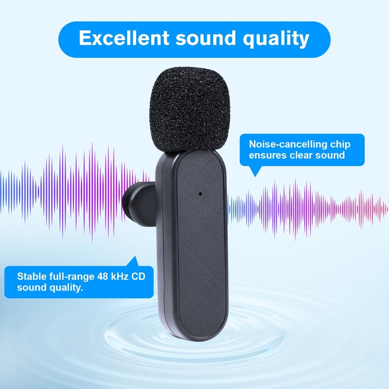 Mini Lapel Microphone with Noise Cancellation, Wireless Microphone for Android