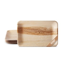 FOOGO Green 10 Disposable Palm Leaf Serving Trays | Deep Medium 11x7 inch (28x17cm)|Platters Starters Wedding Parties |Like Wooden Plates Hot Food Trays |Eco Friendly Food Trays Christmas Tableware