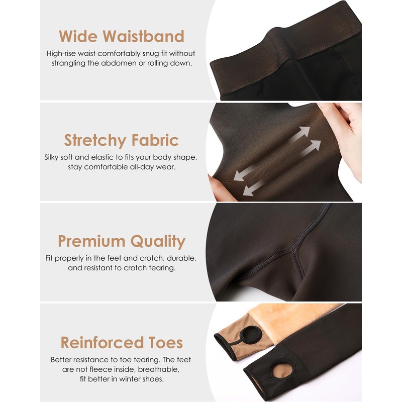 Fleece Lined Tights Womens Winter Tights Fake Translucent Pantyhose Warm