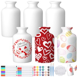 Singhoow 6 Set Paint Your Own Porcelain Vases Paint Vase Craft Project White Ceramic Vases Painting Kit for Adults Porcelain Vase Decorating Kit with Art Supplies DIY Craft Decor (Bright)