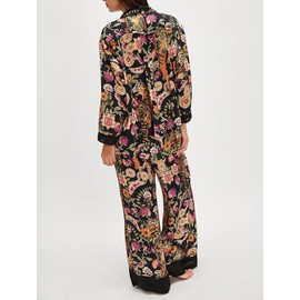 Fenghualzzniya Women Satin Pajama Set Floral Silk Pajamas 2 Piece Lounge Sets Button Down Shirts Wide Leg Pants Pjs Sleepwear, Floral Black, Large