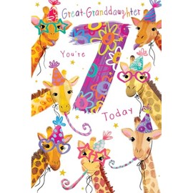 Great Granddaughter 7th Birthday Card Age 7 Giraffes 9" x 6" Lovely Verse