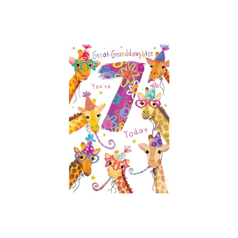 Great Granddaughter 7th Birthday Card Age 7 Giraffes 9" x