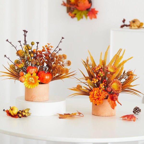 MYELLU Thanksgiving Centerpiece Fall Table Flower - 2 Pack Lighted