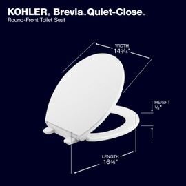 Kohler K-20111-96 Brevia Round Toilet Seat with Grip-Tight Bumpers, Quiet-Close Seat, Quick-Attach Hardware, Biscuit