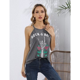IRISGOD Womens High Neck Tank Tops Summer Graphic Halter Sleeveless Rocker Tee Shirts