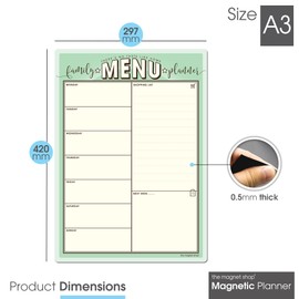 The Magnet Shop Weekly Family Menu Planner A4 - Dry Erase Meal Planner, Whiteboard and Shopping List for your Home, Kitchen, Fridge - with 4 Dry Wipe Pens and Eraser (Pistachio, A3)