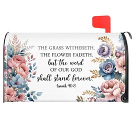 TOUNER The Grass Withereth The Flower Fadeth Bible Verse Mailbox Covers, Christian Magnetic Letter Box Wrap, Christian Jesus Post Box Decor for Outdoor Garden Yard, Mailbox Decor Gifts for Friends