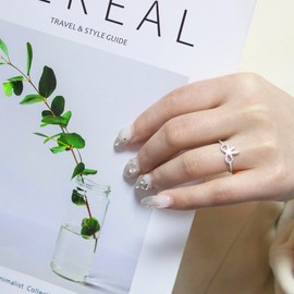 SKYFUN White Pavé Bow Ring S925 Sterling Silver Cubic Zirconia Bow Rings for Women Ribbon Bowknot Statement Birthday Holiday Valentine's Day Jewelry Gift, White Silver Size 6