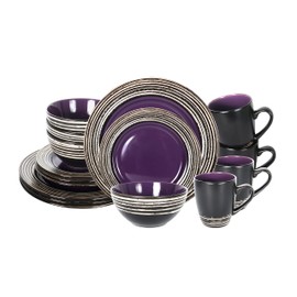 HomeVss, Stoneware Handcrafted Tree Bark Effected Glaze Dinnerware Set (Lavender/Purple, Service for 4-16pc Set)