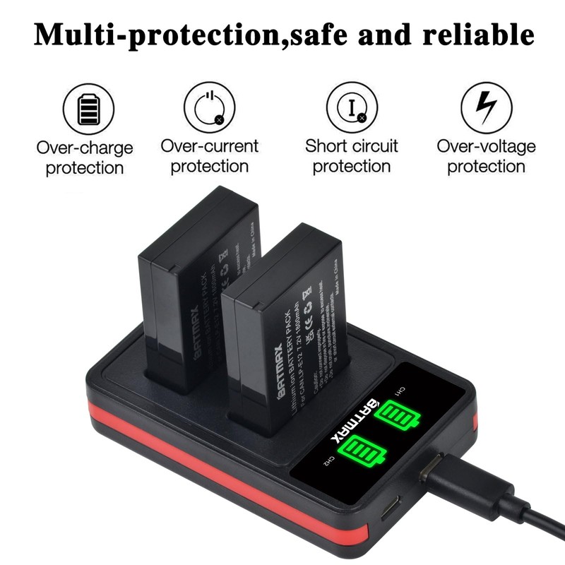Batmax 2Pcs LP-E12 Battery + USB LCD Dual Charger with