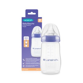 Lansinoh Baby Bottle with NaturalWave Teat Size M, 240 ml - Compact Design for Improved Stability - with Stackable Lid