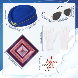 Horolam 5PCS Women's Flight Attendant Costume Accessories, Stewardess Costume Accessories with Hat Scarf Gloves Sunglasses