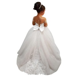 GU ZI YANG White Lace Long Sleeve Flower Girl Dresses Princess Gown Pageant Dress GZY202-WH-10