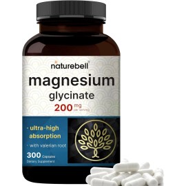 Magnesium Glycinate 200mg with Valerian, High Absorption, 300 Caps, Non-GMO
