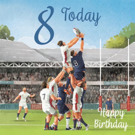 Hunts England - Rugby Fun 8th Birthday Card - Milo's Gallery - Age 8 Sport Birthday Card - For 8 Year Old Rugby Fan - Age Eight