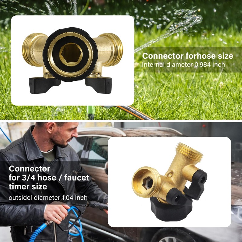 2 Way Garden Hose Splitter, 3/4" Tap Splitters with Individual